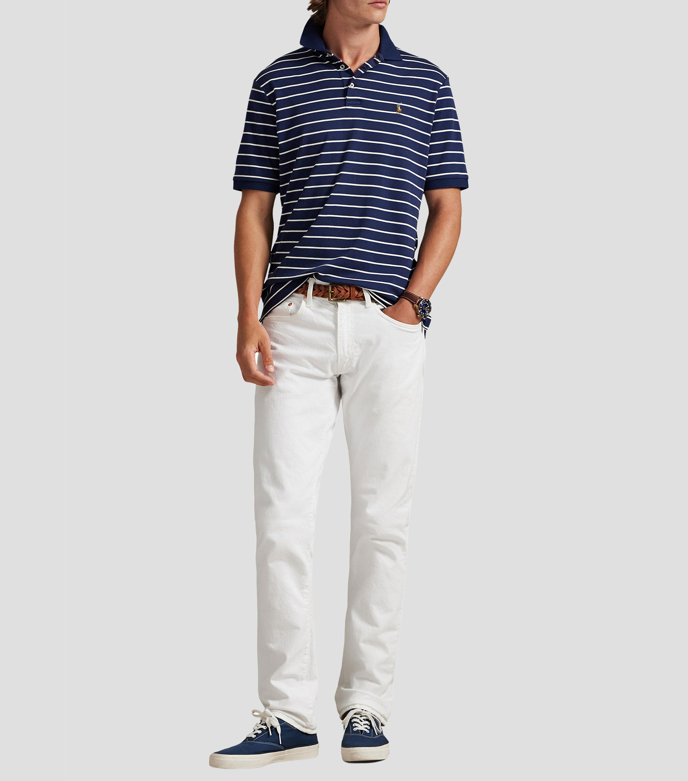 Playera tipo polo manga corta con rayas Hombre